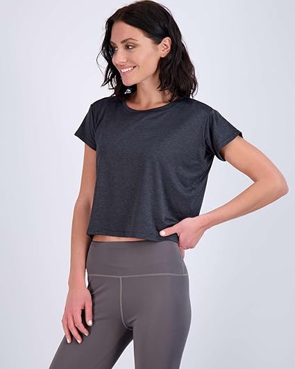 Real Essentials 5 Pack: Womens Dry Fit Crop Top - Short Sleeve Crew Neck Stretch Athletic Tee (Available in Plus Size)