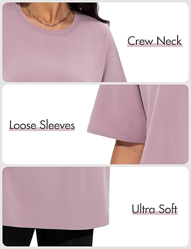 3/4 Pack Oversized Tshirts for Women. Loose Fit Crew Neck Summer Baggy Tops Workout Tees Plus Size T Shirts
