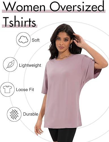 3/4 Pack Oversized Tshirts for Women. Loose Fit Crew Neck Summer Baggy Tops Workout Tees Plus Size T Shirts