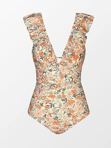 CUPSHE Womens Ruffled One Piece Swimsuit V Neck Lace Up
