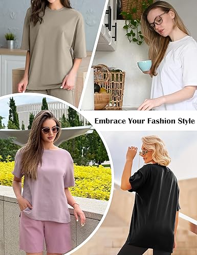 3/4 Pack Oversized Tshirts for Women. Loose Fit Crew Neck Summer Baggy Tops Workout Tees Plus Size T Shirts